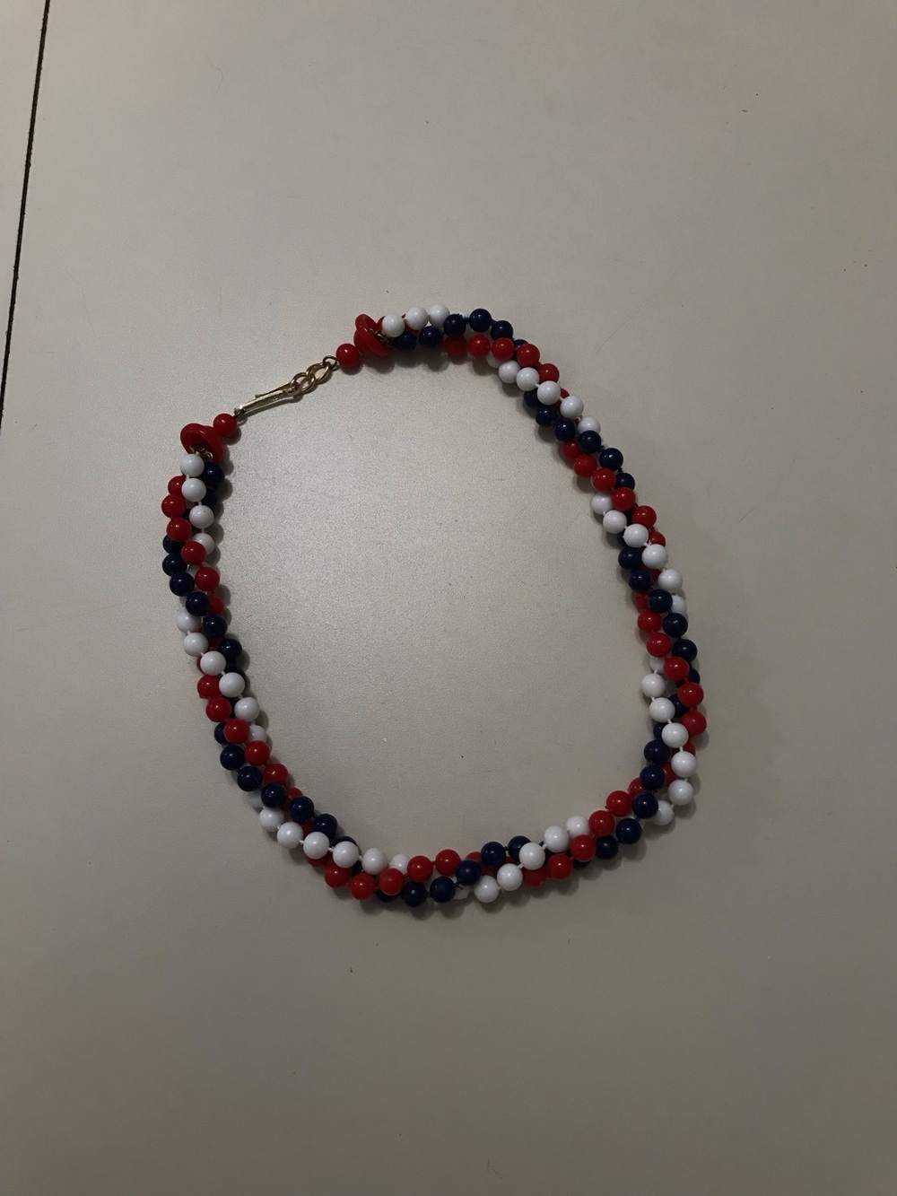 Vintage West Germany Red White and Blue Ball Short Necklace 15”